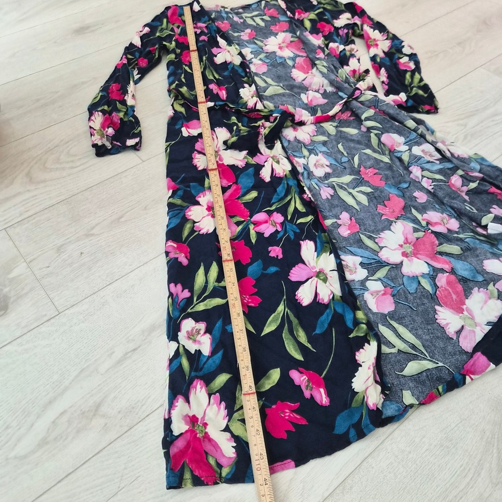 Victoria Leland Floral Duster Cardigan Navy Pink Viscose Tie Waist OS Whimsigoth - Picture 7 of 11